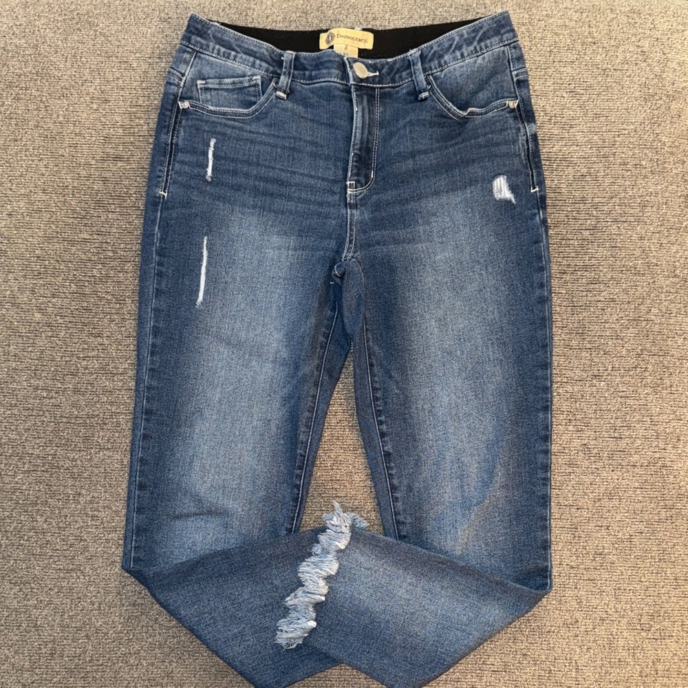 Democracy Medium Blue Distressed Ankle Jeans